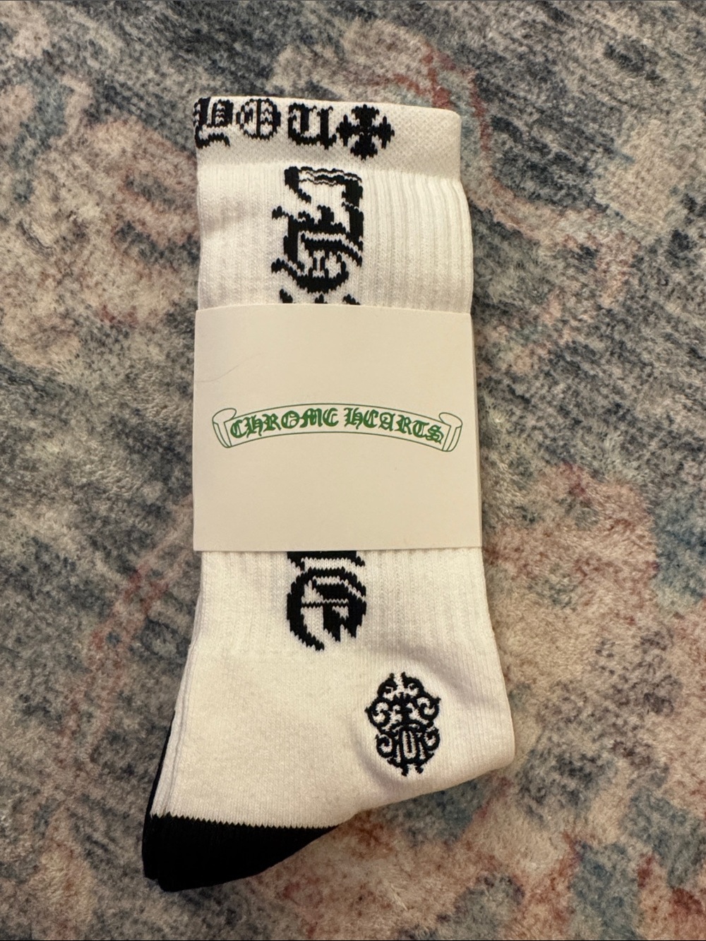 Chrome Hearts White Crew Socks with Black Logo Accents